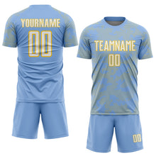 Load image into Gallery viewer, Custom Light Blue White-Yellow Curve Lines Sublimation Soccer Uniform Jersey
