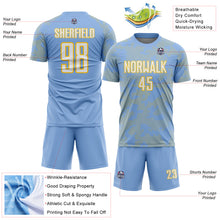 Load image into Gallery viewer, Custom Light Blue White-Yellow Curve Lines Sublimation Soccer Uniform Jersey