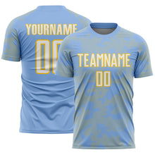 Load image into Gallery viewer, Custom Light Blue White-Yellow Curve Lines Sublimation Soccer Uniform Jersey