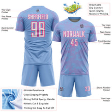 Laden Sie das Bild in den Galerie-Viewer, Custom Light Blue White-Pink Curve Lines Sublimation Soccer Uniform Jersey