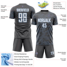 Load image into Gallery viewer, Custom Steel Gray White-Light Blue Curve Lines Sublimation Soccer Uniform Jersey