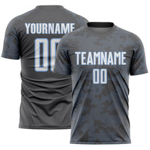 Load image into Gallery viewer, Custom Steel Gray White-Light Blue Curve Lines Sublimation Soccer Uniform Jersey
