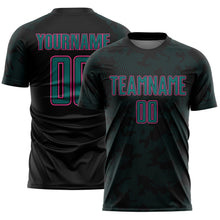 Load image into Gallery viewer, Custom Black Pink-Teal Curve Lines Sublimation Soccer Uniform Jersey