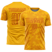 Load image into Gallery viewer, Custom Gold-Red Curve Lines Sublimation Soccer Uniform Jersey