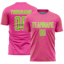 Laden Sie das Bild in den Galerie-Viewer, Custom Pink Neon Green-White Curve Lines Sublimation Soccer Uniform Jersey
