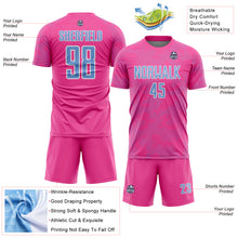 Load image into Gallery viewer, Custom Pink Light Blue-White Curve Lines Sublimation Soccer Uniform Jersey