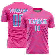 Load image into Gallery viewer, Custom Pink Light Blue-White Curve Lines Sublimation Soccer Uniform Jersey