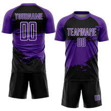 Laden Sie das Bild in den Galerie-Viewer, Custom Purple Black-White Splash Color Block Sublimation Soccer Uniform Jersey