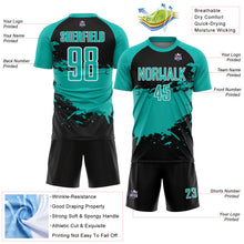 Load image into Gallery viewer, Custom Aqua Black-White Splash Color Block Sublimation Soccer Uniform Jersey