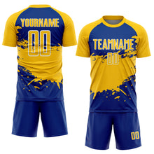 Charger l'image dans la galerie, Custom Yellow Royal-White Splash Color Block Sublimation Soccer Uniform Jersey
