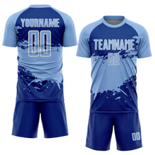 Charger l'image dans la galerie, Custom Light Blue Royal-White Splash Color Block Sublimation Soccer Uniform Jersey