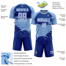 Charger l'image dans la galerie, Custom Light Blue Royal-White Splash Color Block Sublimation Soccer Uniform Jersey