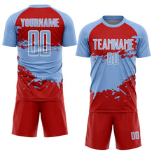 Charger l'image dans la galerie, Custom Light Blue Red-White Splash Color Block Sublimation Soccer Uniform Jersey