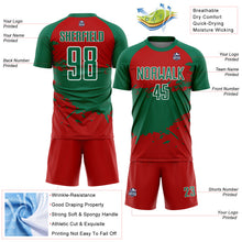 Charger l'image dans la galerie, Custom Kelly Green Red-White Splash Color Block Sublimation Soccer Uniform Jersey