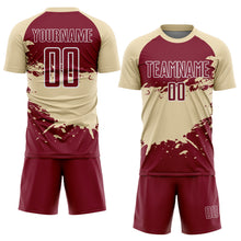 Laden Sie das Bild in den Galerie-Viewer, Custom Cream Crimson-White Splash Color Block Sublimation Soccer Uniform Jersey