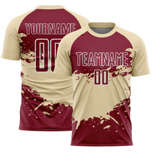 Laden Sie das Bild in den Galerie-Viewer, Custom Cream Crimson-White Splash Color Block Sublimation Soccer Uniform Jersey