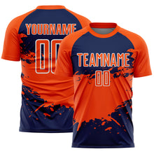 Charger l'image dans la galerie, Custom Orange Navy-White Splash Color Block Sublimation Soccer Uniform Jersey