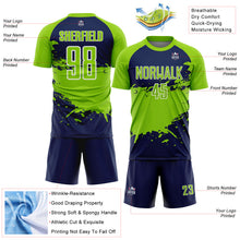 Load image into Gallery viewer, Custom Neon Green Navy-White Splash Color Block Sublimation Soccer Uniform Jersey