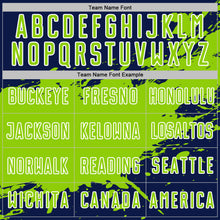 Load image into Gallery viewer, Custom Neon Green Navy-White Splash Color Block Sublimation Soccer Uniform Jersey
