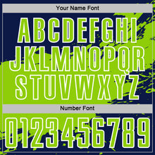 Load image into Gallery viewer, Custom Neon Green Navy-White Splash Color Block Sublimation Soccer Uniform Jersey
