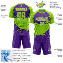 Charger l'image dans la galerie, Custom Neon Green Purple-White Splash Color Block Sublimation Soccer Uniform Jersey
