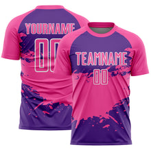 Charger l'image dans la galerie, Custom Pink Purple-White Splash Color Block Sublimation Soccer Uniform Jersey