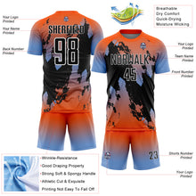 Load image into Gallery viewer, Custom Orange Black Powder Blue-White Gradient Splash Sublimation Soccer Uniform Jersey
