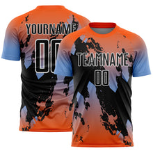 Load image into Gallery viewer, Custom Orange Black Powder Blue-White Gradient Splash Sublimation Soccer Uniform Jersey