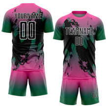 Загрузить изображение в средство просмотра галереи, Custom Pink Black Kelly Green-White Gradient Splash Sublimation Soccer Uniform Jersey