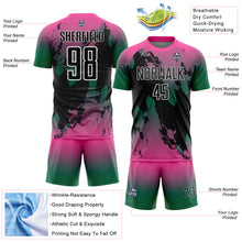 Загрузить изображение в средство просмотра галереи, Custom Pink Black Kelly Green-White Gradient Splash Sublimation Soccer Uniform Jersey
