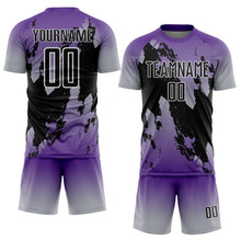 Charger l'image dans la galerie, Custom Purple Black Gray-White Gradient Splash Sublimation Soccer Uniform Jersey
