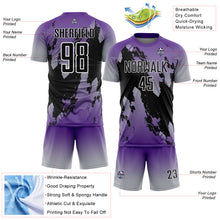 Charger l'image dans la galerie, Custom Purple Black Gray-White Gradient Splash Sublimation Soccer Uniform Jersey