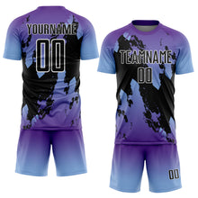Charger l'image dans la galerie, Custom Purple Black Light Blue-White Gradient Splash Sublimation Soccer Uniform Jersey