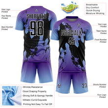 Charger l'image dans la galerie, Custom Purple Black Light Blue-White Gradient Splash Sublimation Soccer Uniform Jersey