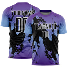 Charger l'image dans la galerie, Custom Purple Black Light Blue-White Gradient Splash Sublimation Soccer Uniform Jersey