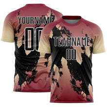 Charger l'image dans la galerie, Custom Crimson Black Cream-White Gradient Splash Sublimation Soccer Uniform Jersey