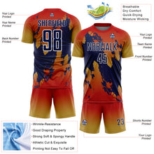 Charger l'image dans la galerie, Custom Red Navy Old Gold-White Gradient Splash Sublimation Soccer Uniform Jersey