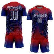 Загрузить изображение в средство просмотра галереи, Custom Red Navy Royal-White Gradient Splash Sublimation Soccer Uniform Jersey