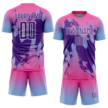 Load image into Gallery viewer, Custom Pink Purple Light Blue-White Gradient Splash Sublimation Soccer Uniform Jersey