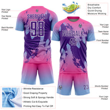 Load image into Gallery viewer, Custom Pink Purple Light Blue-White Gradient Splash Sublimation Soccer Uniform Jersey