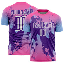 Load image into Gallery viewer, Custom Pink Purple Light Blue-White Gradient Splash Sublimation Soccer Uniform Jersey