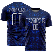 Laden Sie das Bild in den Galerie-Viewer, Custom Navy Thunder Blue-White Digital Geometric Fragment Speckles Sublimation Soccer Uniform Jersey