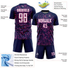 Загрузить изображение в средство просмотра галереи, Custom Navy White-Pink Digital Geometric Fragment Speckles Sublimation Soccer Uniform Jersey