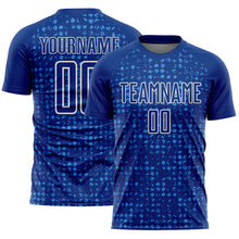 Load image into Gallery viewer, Custom Royal Powder Blue-White Digital Geometric Fragment Speckles Sublimation Soccer Uniform Jersey