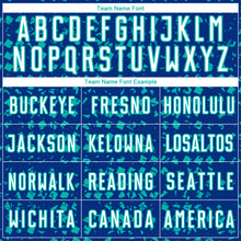 Load image into Gallery viewer, Custom Royal White-Aqua Digital Geometric Fragment Speckles Sublimation Soccer Uniform Jersey