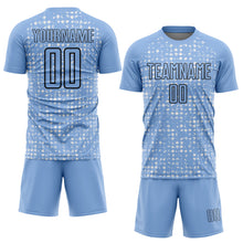 Load image into Gallery viewer, Custom Light Blue Black-White Digital Geometric Fragment Speckles Sublimation Soccer Uniform Jersey
