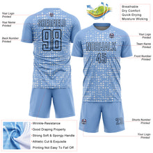 Load image into Gallery viewer, Custom Light Blue Black-White Digital Geometric Fragment Speckles Sublimation Soccer Uniform Jersey