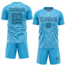 Загрузить изображение в средство просмотра галереи, Custom Sky Blue Black-White Digital Geometric Fragment Speckles Sublimation Soccer Uniform Jersey