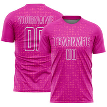 Charger l'image dans la galerie, Custom Deep Pink White-Pink Digital Geometric Fragment Speckles Sublimation Soccer Uniform Jersey