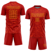 Load image into Gallery viewer, Custom Red Gold-Orange Digital Geometric Fragment Speckles Sublimation Soccer Uniform Jersey